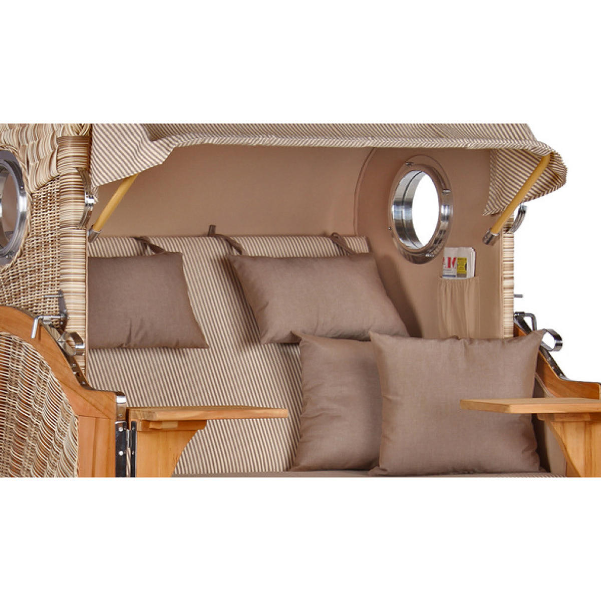 STRANDKORB Düne 2-Sitzer Teak Shell Bullauge - Taupe/Braun, Holz/Metall (125/170/80cm) - Mr. Deko