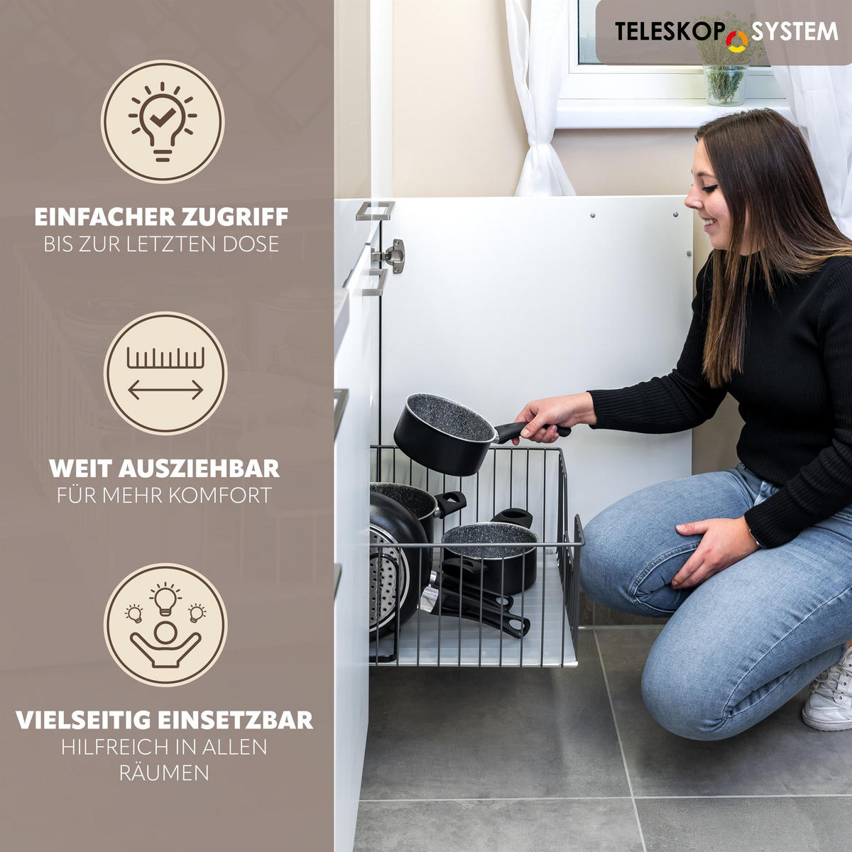 SCHRANK-KORBAUSZUG 50 cm mit Einlegeboden, grau - Grau, Metall (50/23/50.5cm) - bremermann