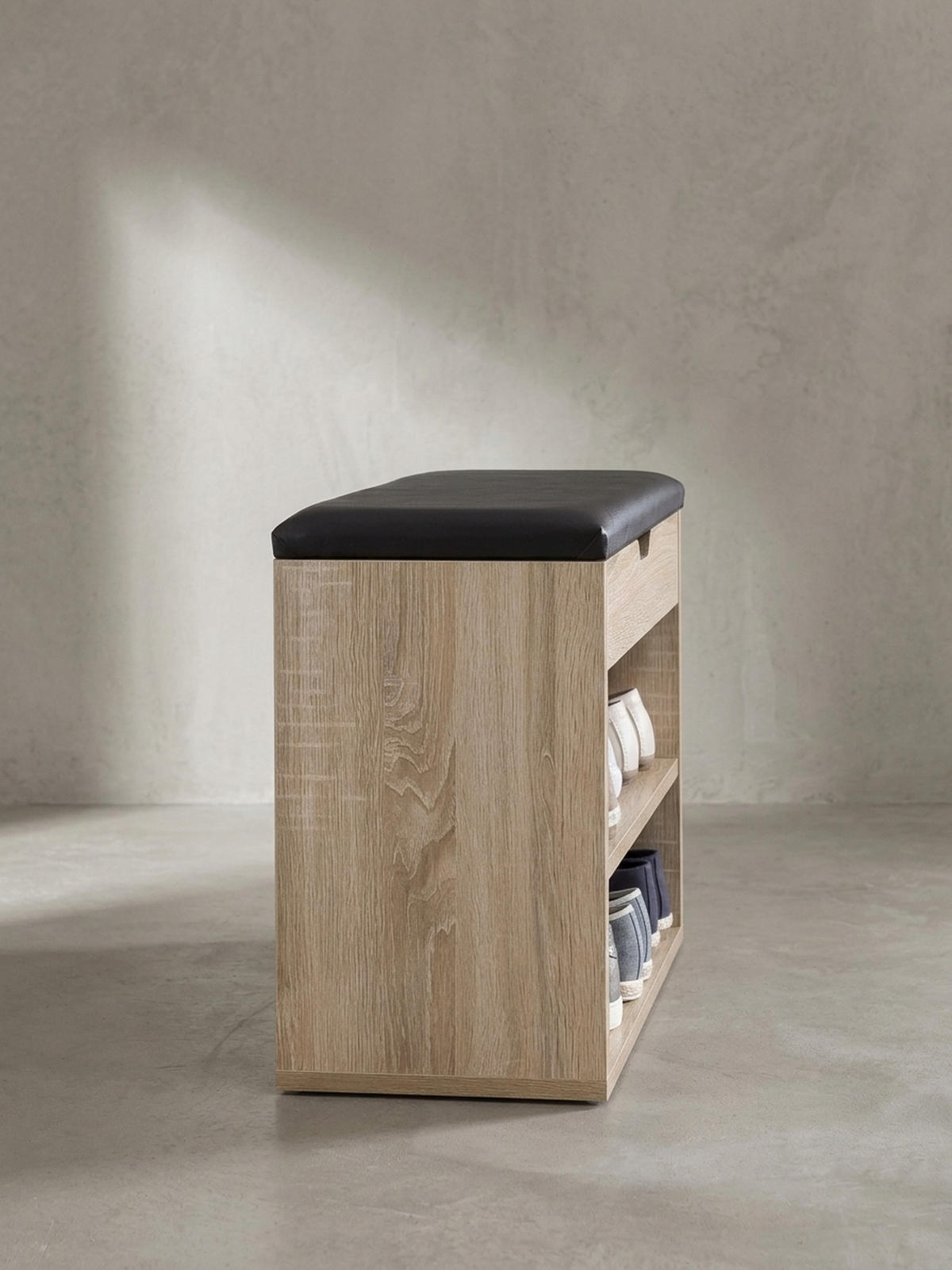 SCHUHBANK gepolstert mit Stauraum, Beige 60x30x40 cm - Beige/Schwarz, Holz/Textil (60/40/30cm) - KADIMA DESIGN