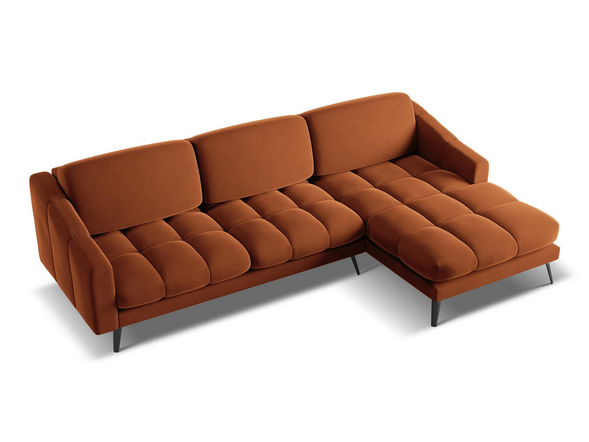ECKSOFA Rechts Samt Stoff Orange - Terra cotta/Schwarz, Textil/Metall (264/160cm) - Makamii