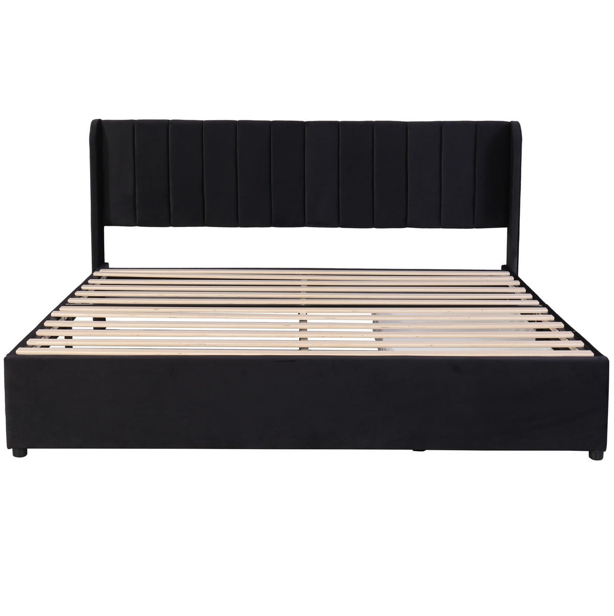 SAMT-POLSTERBETT 180/200 cm in Schwarz mit Lattenrost und 2 Schubladen - Schwarz, Textil (180/200cm) - BEAOK