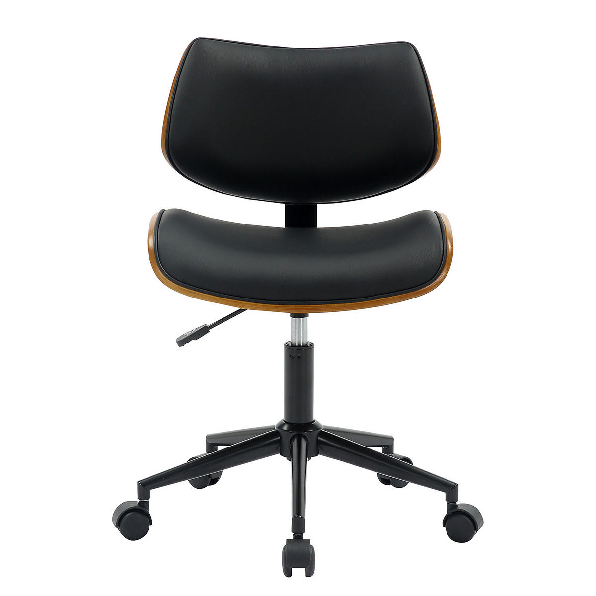 BÜROSTUHL - Kunstleder / Pappel teilmassiv - Schwarz / Pappel Dunkel - Schwarz, Holz/Kunststoff (48/74/51cm) - home24