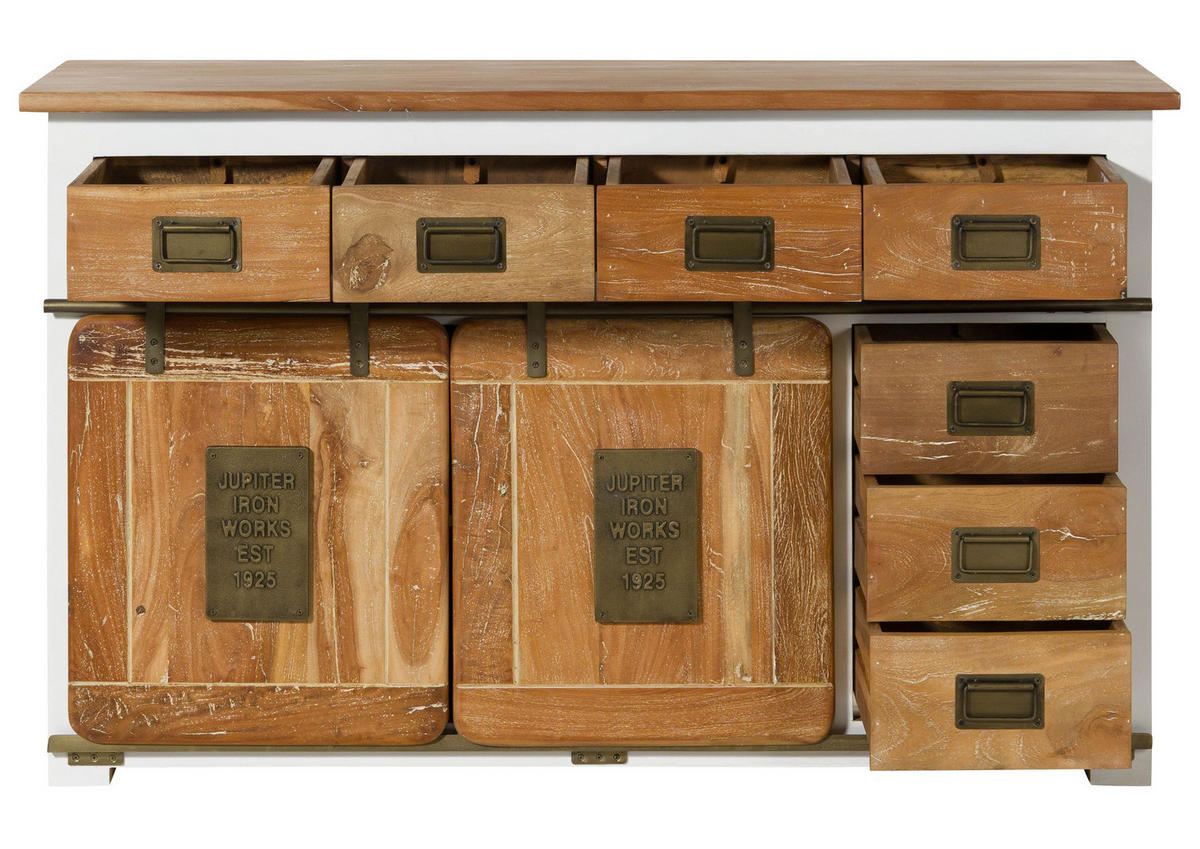 SIDEBOARD Mango 150x45x90 weiß lackiert RAILWAY #520 - Weiß, Holz (150/90/45cm) - Massivmoebel24