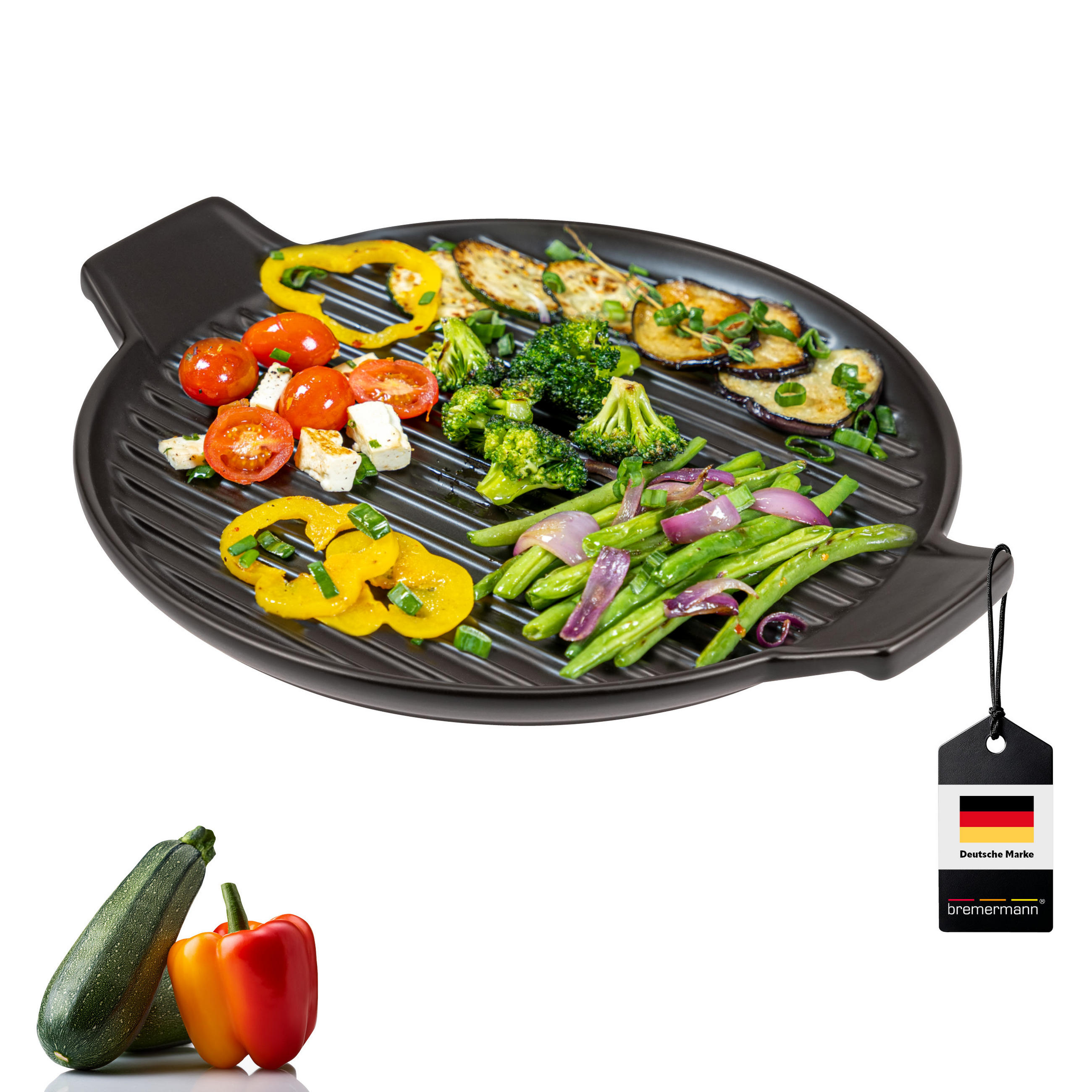 GRILLPFANNE, schwarz, Steingut - Schwarz, Keramik (38/2.5/21.5cm) - bremermann