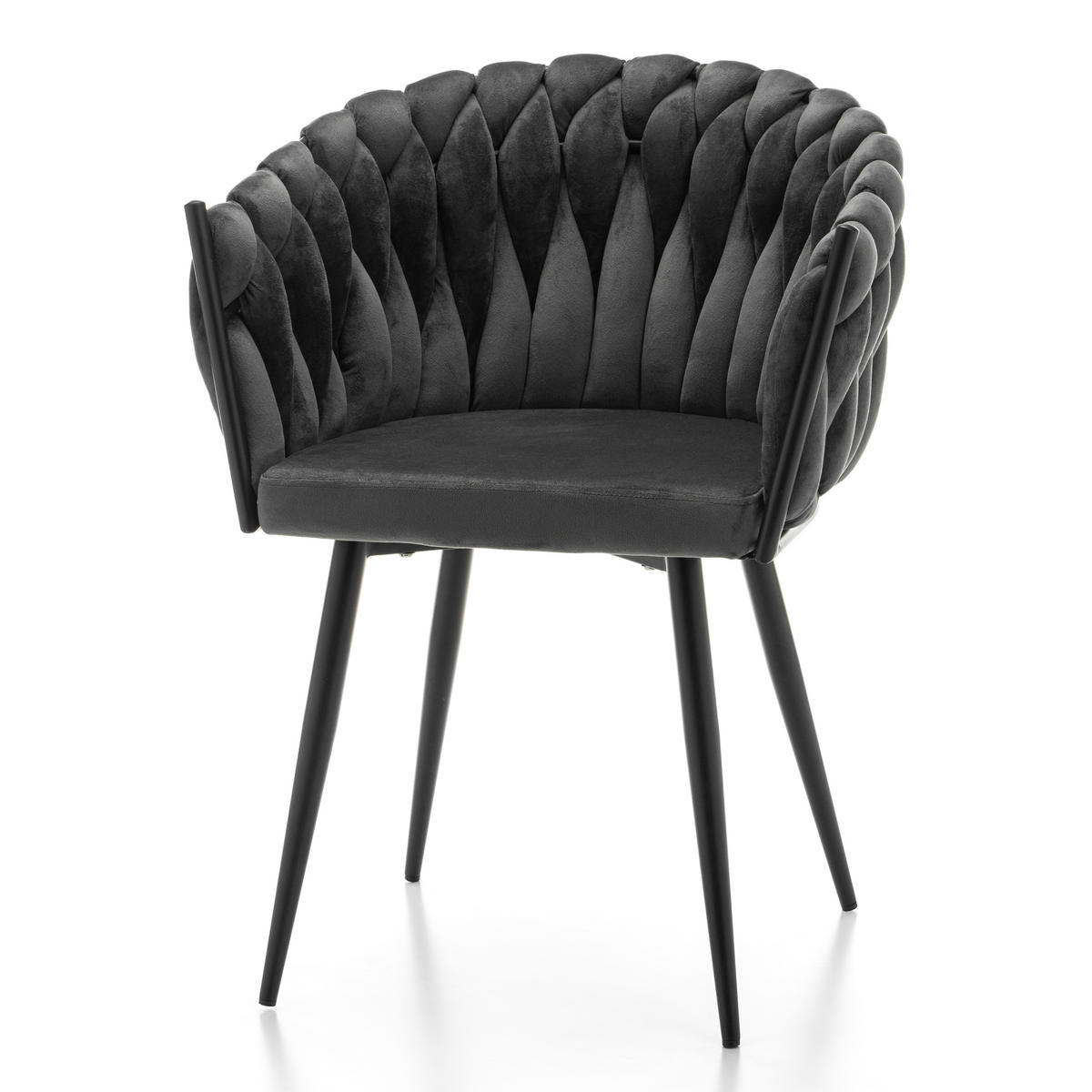 STUHL LATINA gepolstert mit Steppung - grau - Samt Velours - Schwarz/Grau, Textil/Metall (60/83/55cm) - NEW HOME