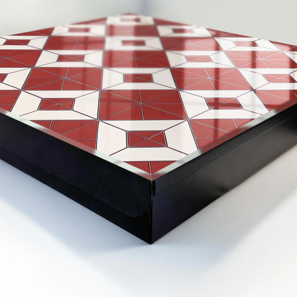 SCHLÜSSELBOX Schwarz 30x30 cm- Türöffnung nach rechts - Rotes Mosaik - Rot, Metall (30/30/5cm) - TULUP