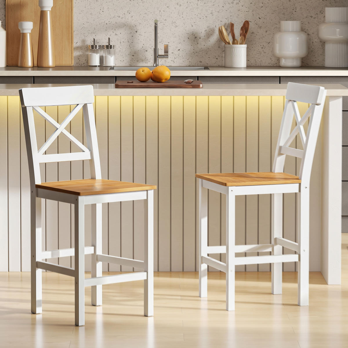 BARHOCKER 2er-Set Naturfarben 46.0/41.0/97.5 cm - Naturfarben, Holz (41/97.5/46cm)