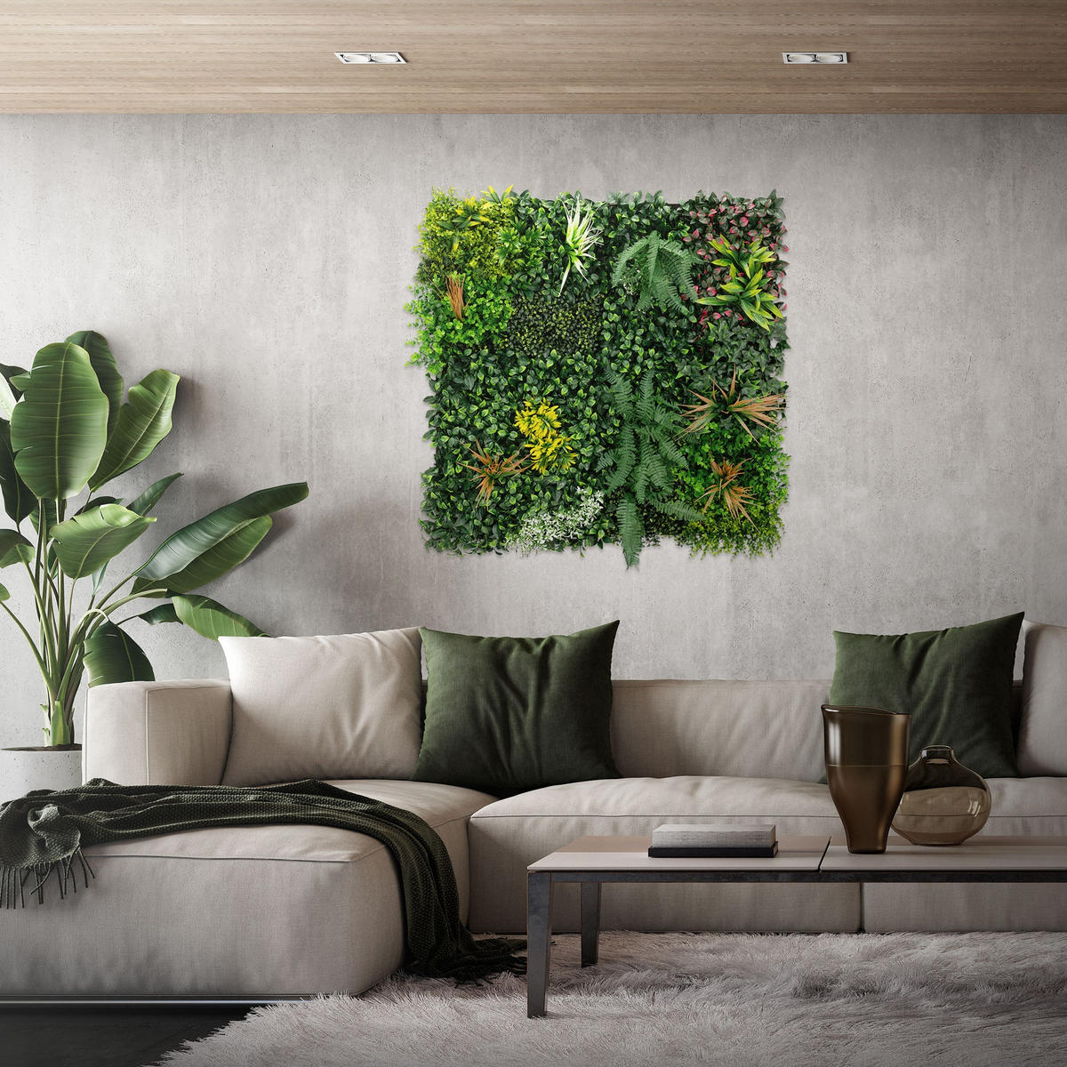 KUNSTPFLANZEN WANDPANEEL Jungle Mix 100x100 cm Grün aus Kunststoff - Waldgrün, Kunststoff (100/100/16cm) - ECD-Germany