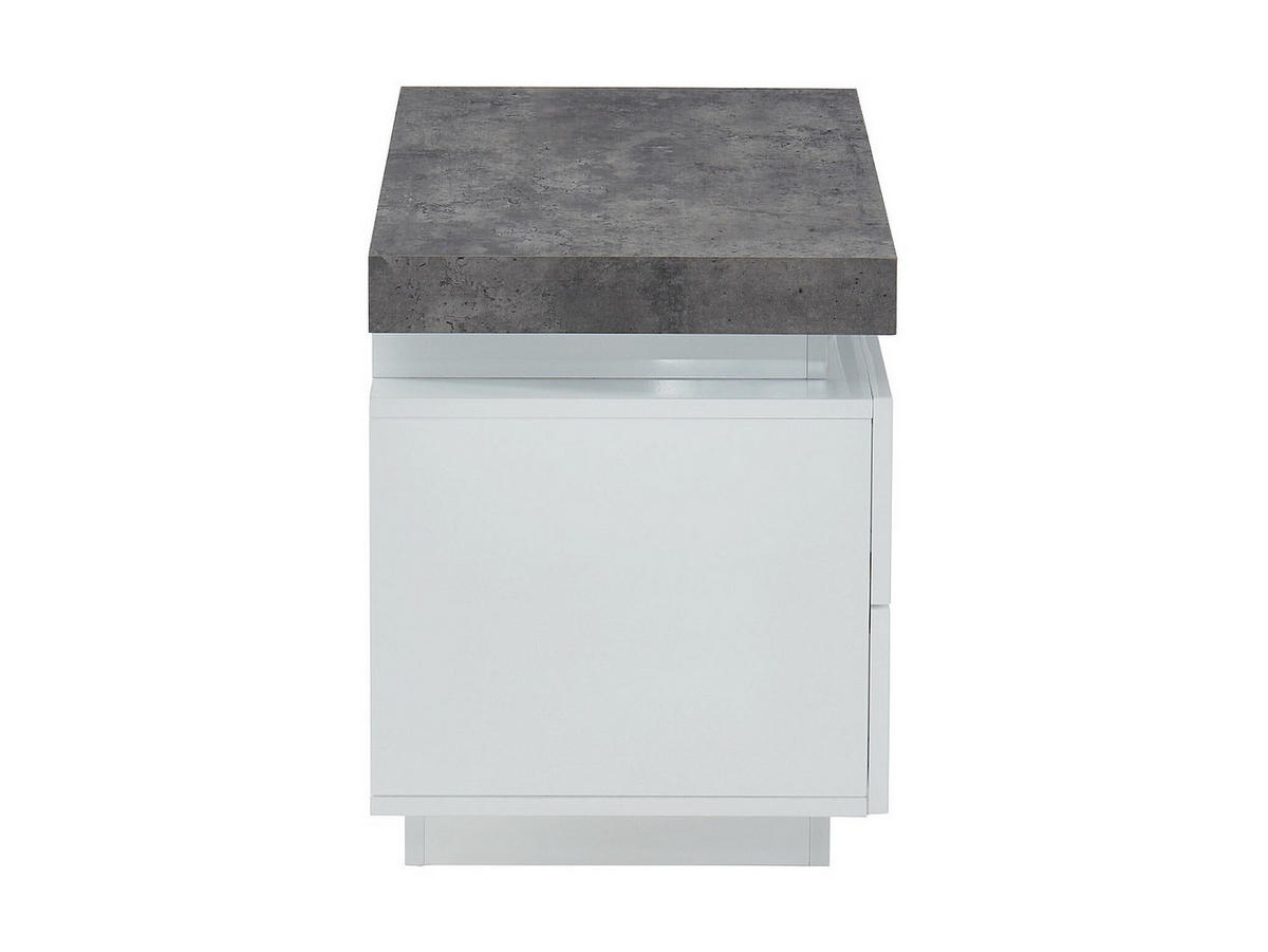 2ER-SET Nachttische mit 2 Schubladen & LEDs - MDF lackiert - Weiß & Beton-Optik - HALO II - Grau, Holz (40/50/55cm) - Vente-Unique