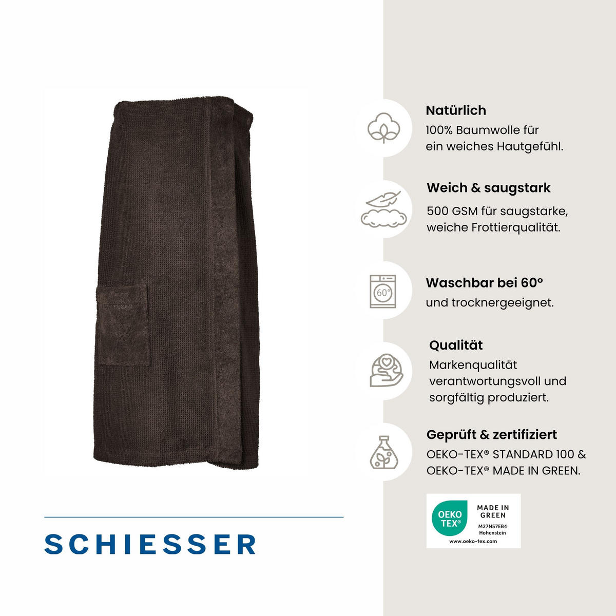 SAUNAKILT Turin Damen - 36-44 - Dunkelgrau - Dunkelgrau, Textil (80/130cm) - SCHIESSER