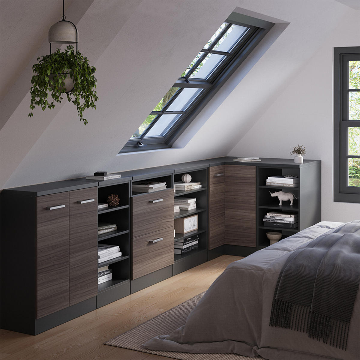 KOTNI KUHINJSKI ORMAR ZA KOSINE KROVA R-Line Plemenita Siva 75.6 cm s 1 vratima, korpus ormarića dubine 60 cm - siva/antracit, drvni materijal (75.6/83.8/60cm) - Vicco
