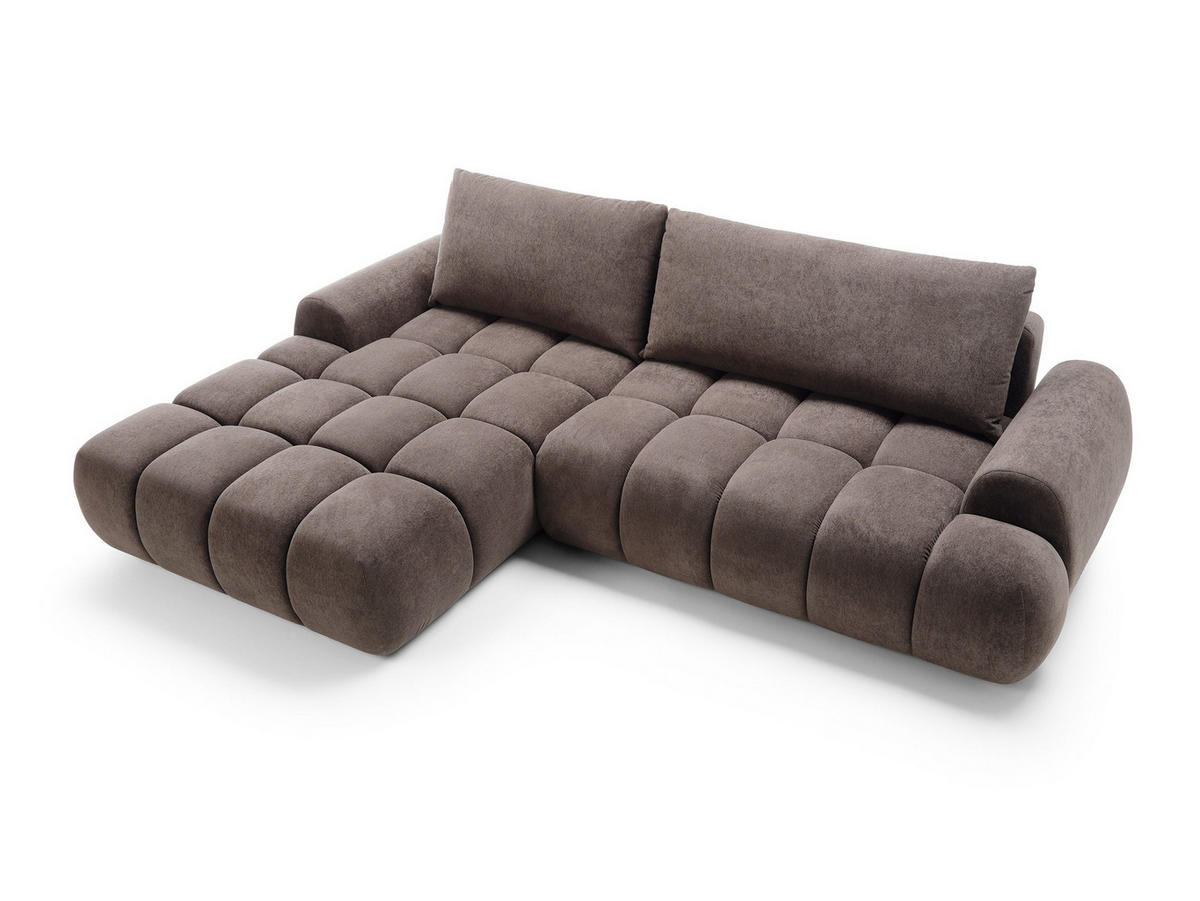ECKSOFA GARDA Braun Plüsch-Stoff mit Schlaffunktion - Braun, Holz (280/131cm) - MASSENO