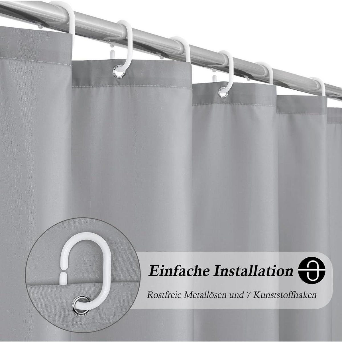 DUSCHVORHANG Grau 100 x 180 cm Wasserdicht Anti-Schimmel Textil - Grau, Textil (100/180cm)