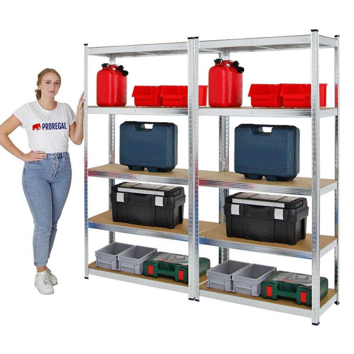 SCHWERLASTREGAL Ragnar 2er-Set mit 2x 180x90x40 cm Fachlast 175 kg Verzinkt - Silberfarben, Metall (180/180/40cm) - PROREGAL