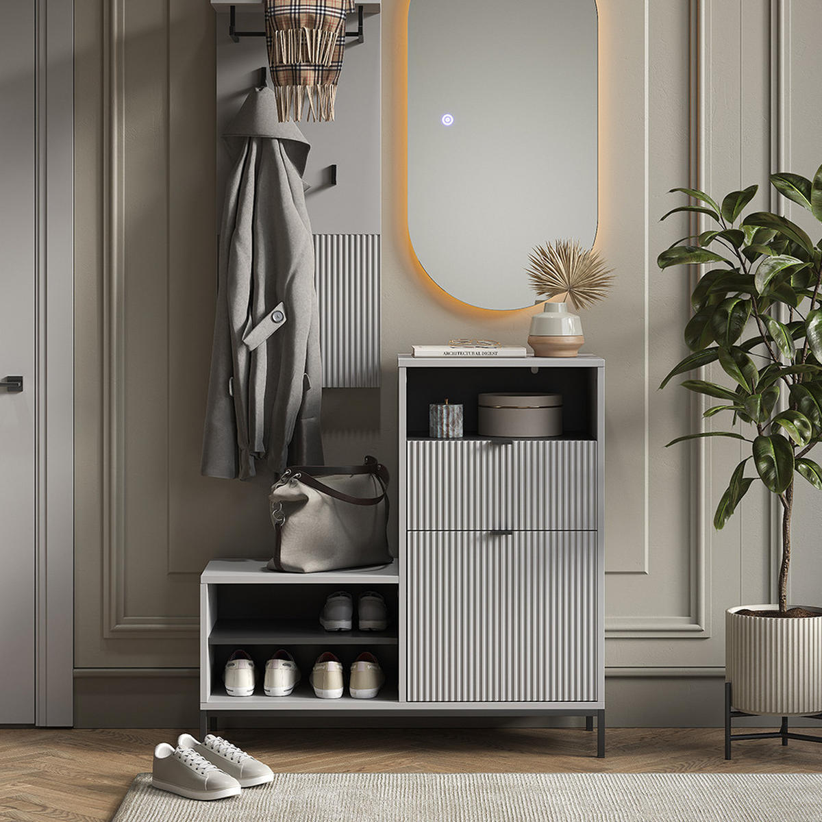 SCHUHSCHRANK Eliza Grau 100 x 98.5 cm mit Tür und Schublade - Grau, Holzwerkstoff (100/98.5/40cm) - Vicco
