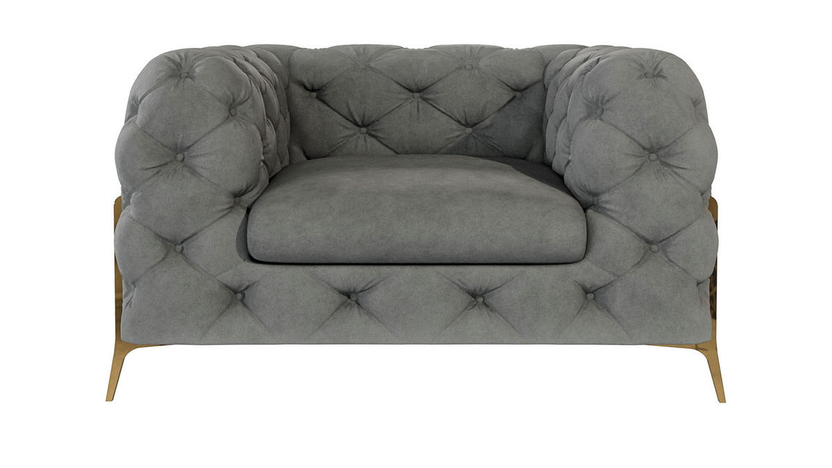 SITZGARNITUR 3+2+1 Chesterfield Lexi Grau Samt - Goldfarben/Grau, Holz/Textil (243/75/100cm) - S-Style Möbel