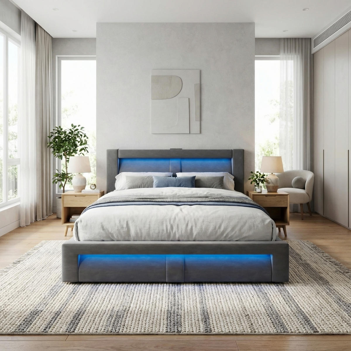 POSTEL 180x200 cm, šedý samet - šedá, textil (180/200cm) - Urban Meuble