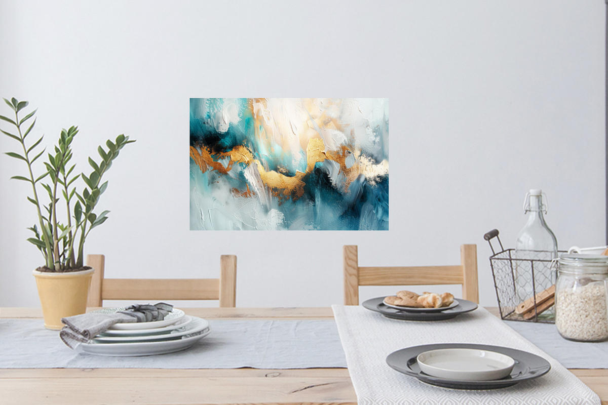 WANDTATTOO Abstrakt - Kunst - Gold - Blau 60x40 cm - Petrol, Kunststoff (60/40/0.1cm) - MuchoWow