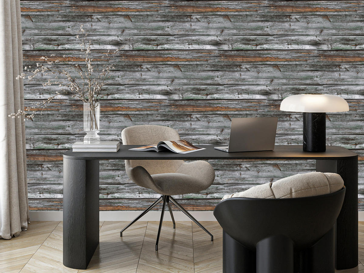VLIESTAPETE Holzbretter im Retro-Stil – Grau, Braun – 50x1000 cm - Braun/Grau, Papier (50/1000cm) - Muralo