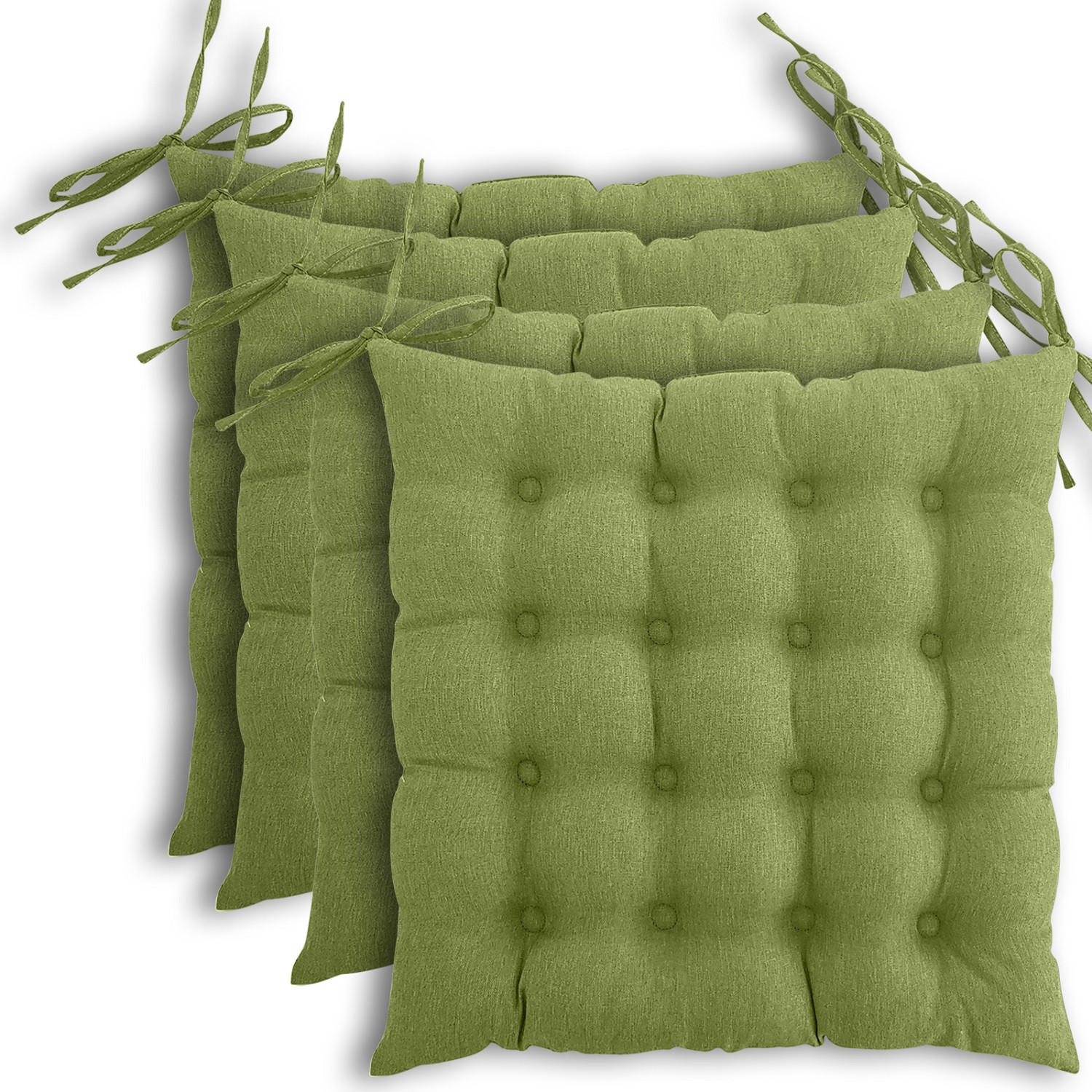 SITZKISSEN 4er Set 16-Punkt grün 40/40 cm mit Steppung und Halte-Bändern - Grün, Textil (40/40/4cm) - wometo