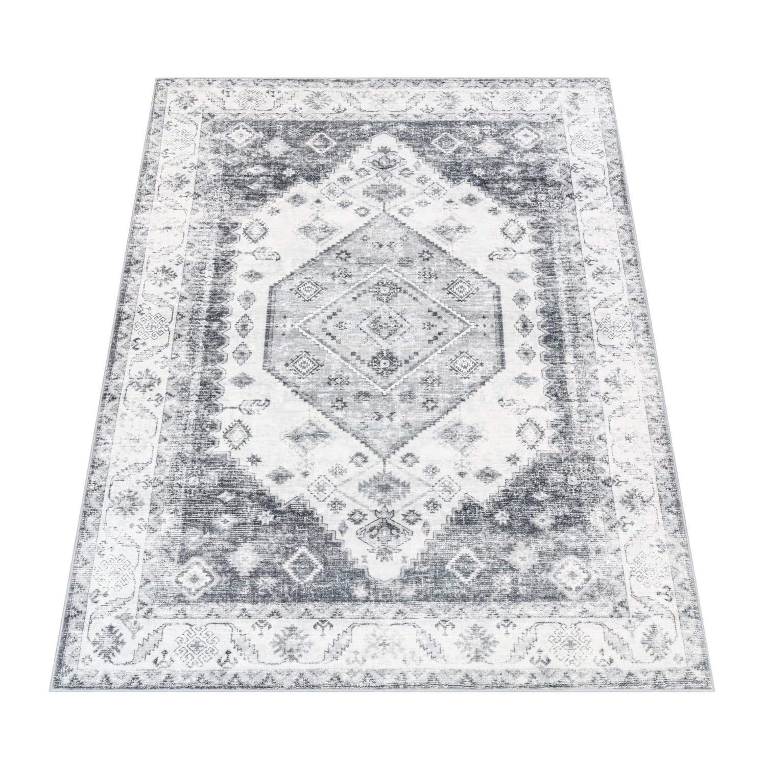 KURZFLORTEPPICH Waschbar, im Vintage-Stil, aus Polyester, Grau, 120 x 160 cm - Grau, Textil (160/120cm) - KADIMA DESIGN