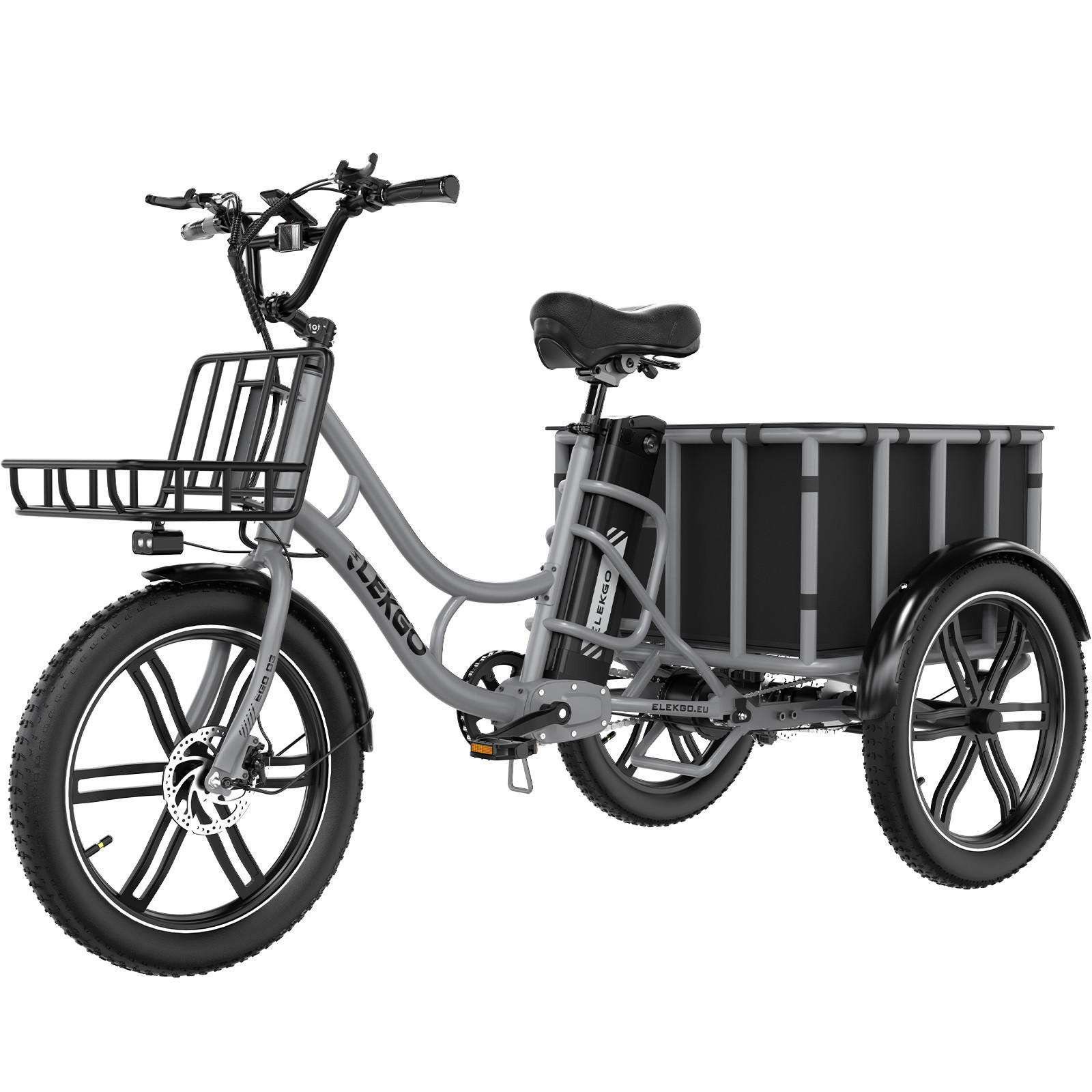 E-BIKE EGO 03S 48V 18Ah großer Front und Heckkorb, max. Zuladung 125 kg - Grau, Metall (66cm) - ELEKGO