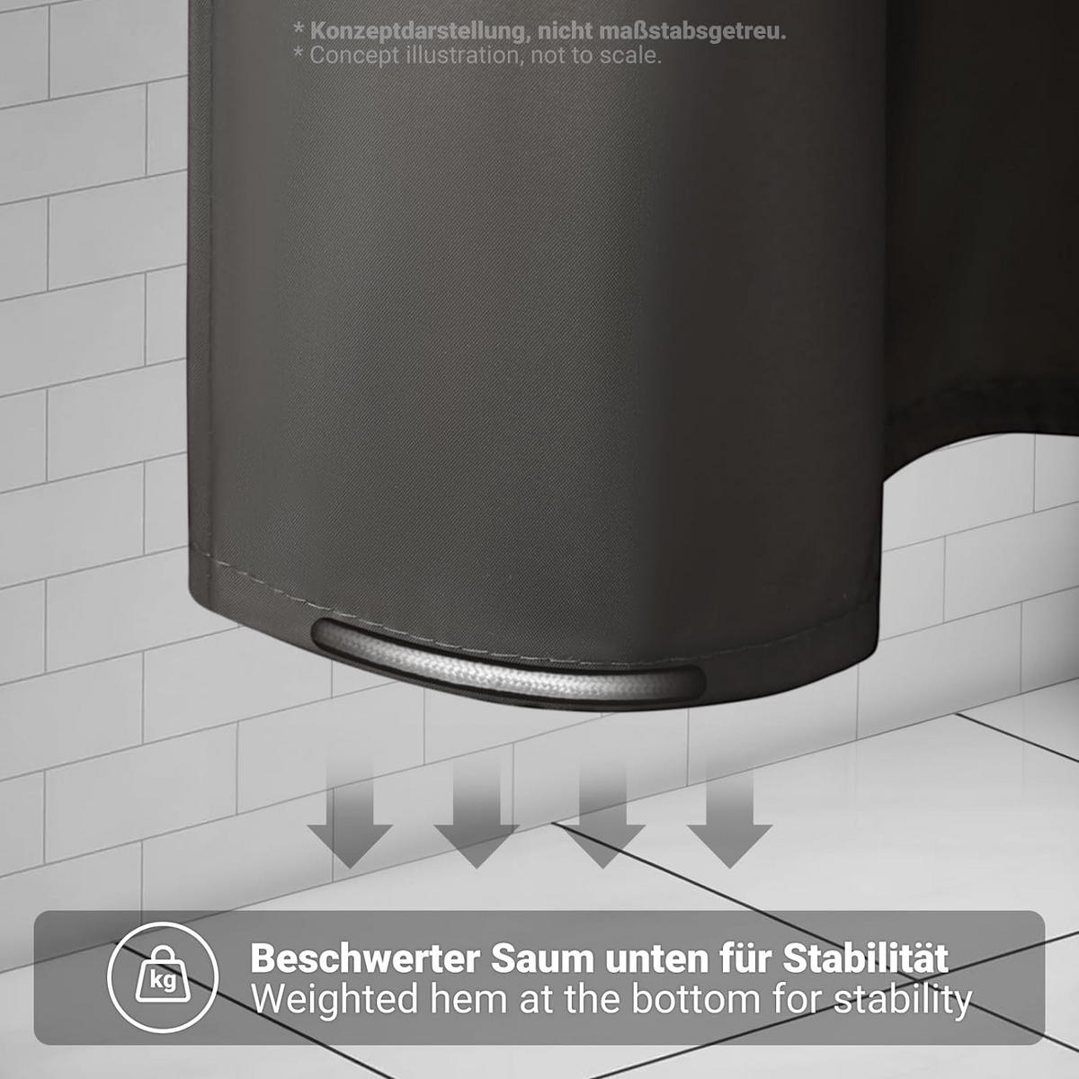 DUSCHVORHANG Dunkelgrau Polyester schnell trocknend wasserdicht schimmelresistent waschbar mit Ringen - Schwarz, Kunststoff (180/200cm) - MCBOSON
