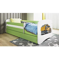 KINDERBETT Lastwagen 70x140 cm mit Schublade, Rausfallschutz & Lattenrost, Grün - Grün, Holzwerkstoff (70/140cm) - RAUMHIRSCH FURNITURE