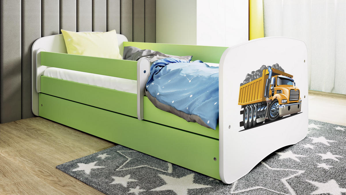 KINDERBETT Lastwagen mit Schublade und Matratze 180/80 - Grün, Holzwerkstoff (80/180cm) - RAUMHIRSCH FURNITURE