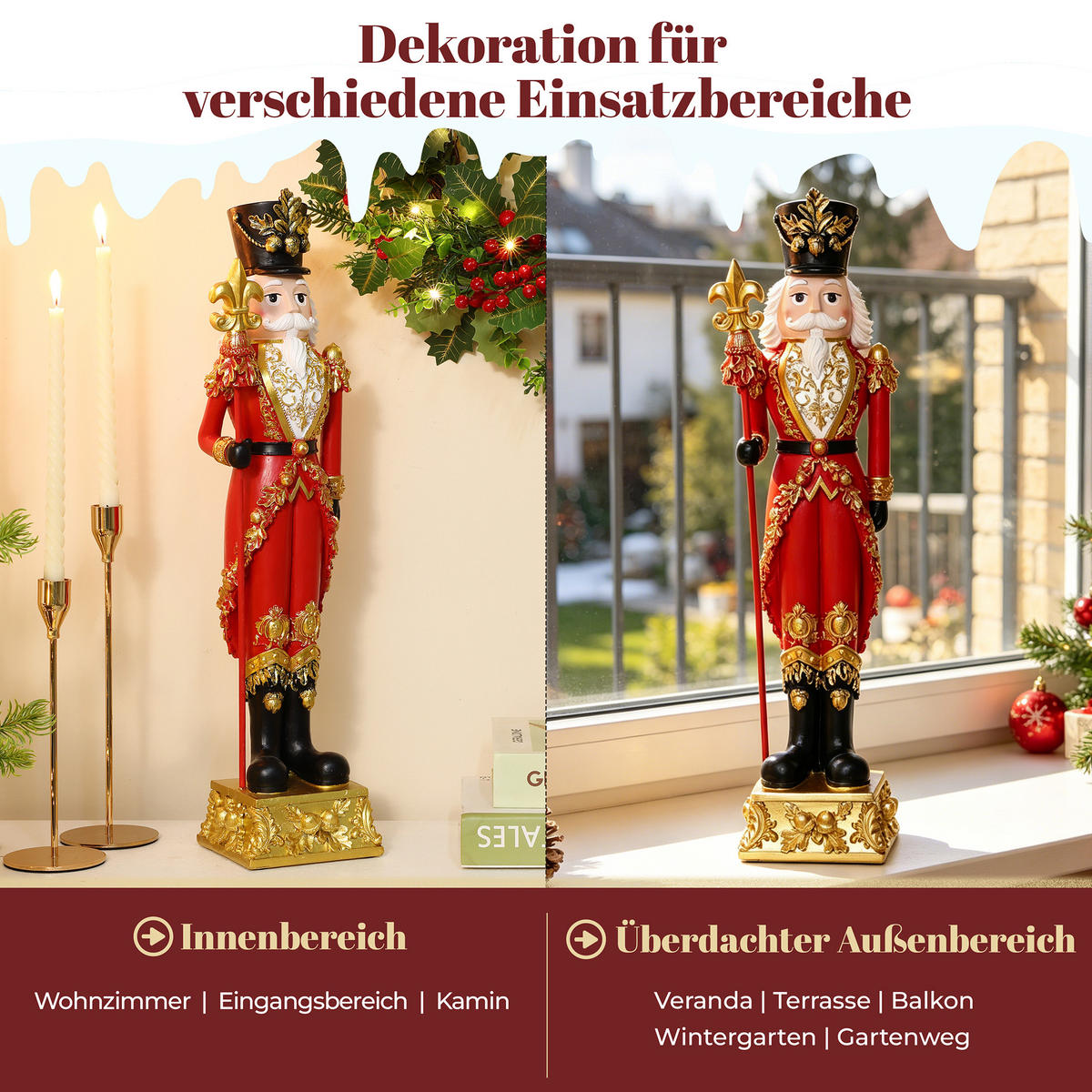 NUSSKNACKER Figur B13 x T12 x H51.5 cm - Rot, Naturmaterialien (12/51.5/13cm) - Hometopia