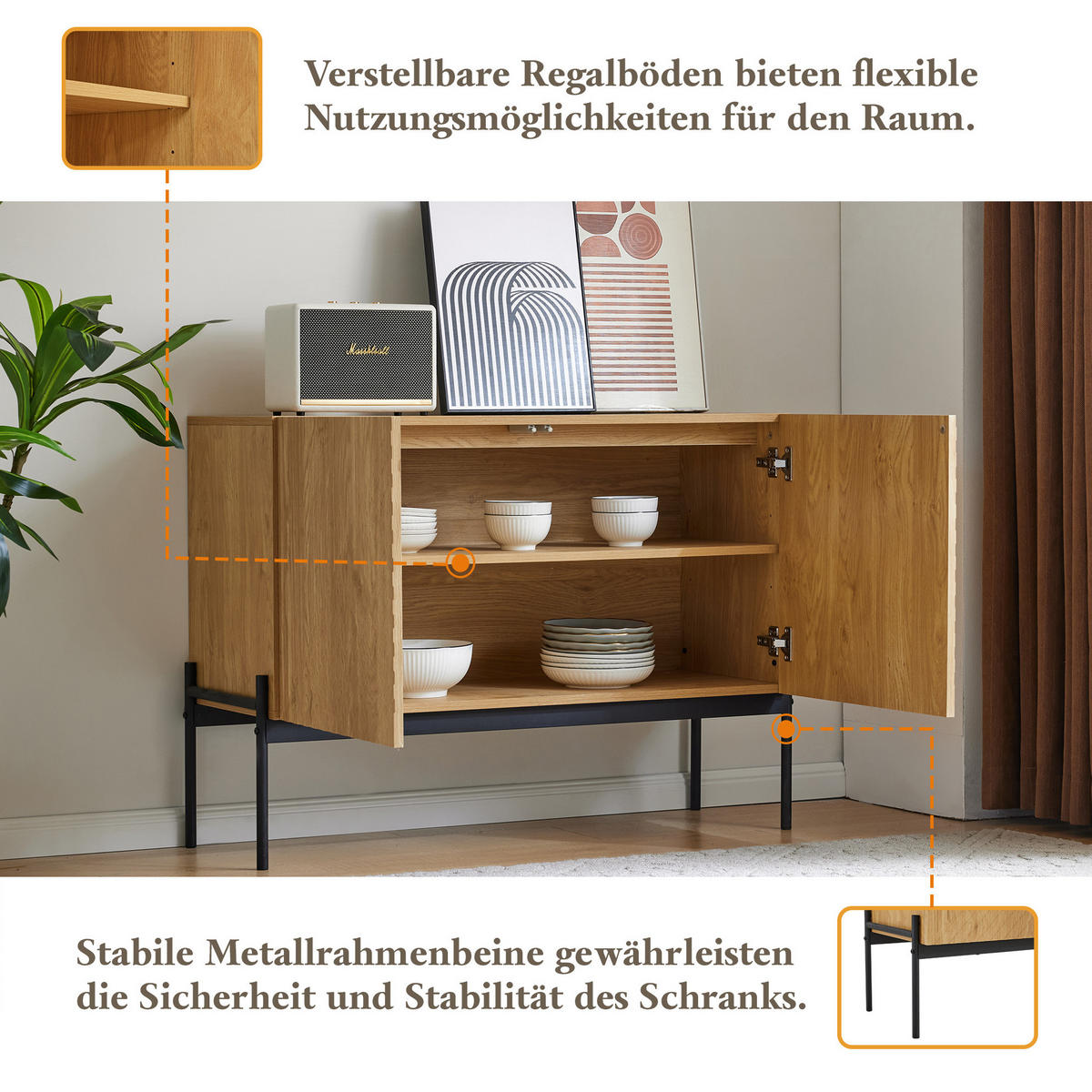 SIDEBOARD 100/40/75 cm Natur aus Spanplatte mit Metallbeinen - Naturfarben, Holzwerkstoff (40/75/100cm) - OKMYHOME