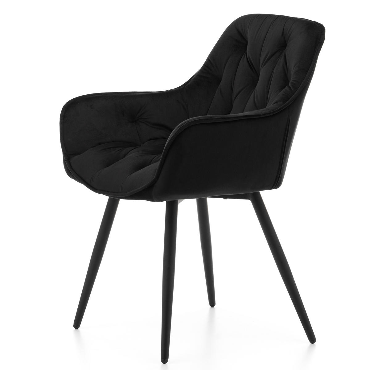 STUHL SIENA gepolstert mit Steppung - schwarz schwarze Beine - Samt Velours - Schwarz, Textil/Metall (58/87/61cm) - NEW HOME