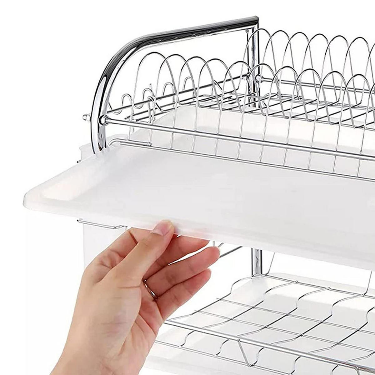 GESCHIRRABTROPFGESTELL Dreistufig aus Metall in Silber 40 x 25 x 43,5 cm - Silberfarben, Metall (40/43.5/25cm) - Livingandhome