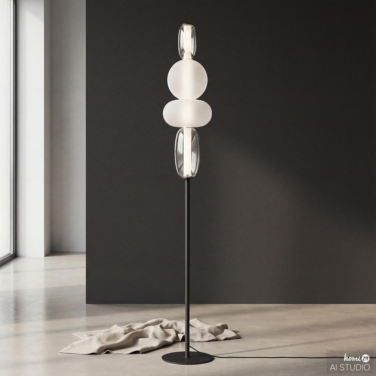 STEHLEUCHTE - Glas / Eisen - Schwarz/Weiß, Glas/Metall (25/25/130cm) - home24