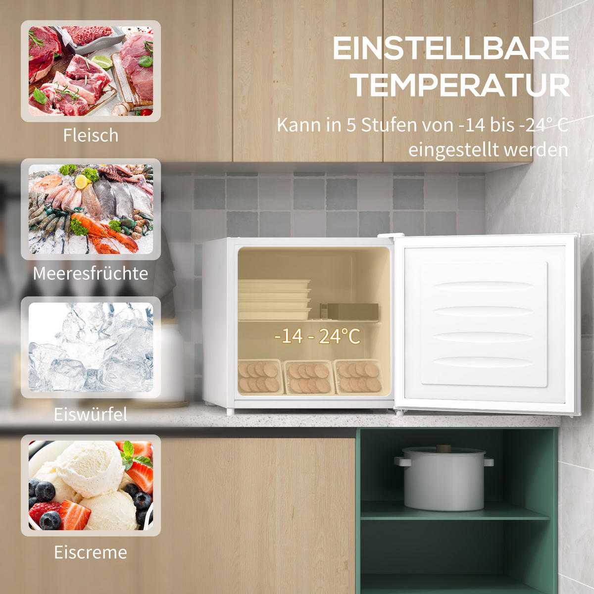 MINI-GEFRIERSCHRANK 35l, -14 bis -24℃, Weiß - Weiß, Textil (47/48.8cm) - HOMCOM