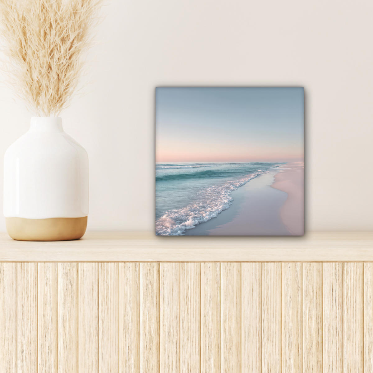 LEINWANDBILD Küstenlinie - Pastell - Wasser Deko Wohnzimmer 20x20 cm - Pastellblau, Textil (20/20cm) - MuchoWow