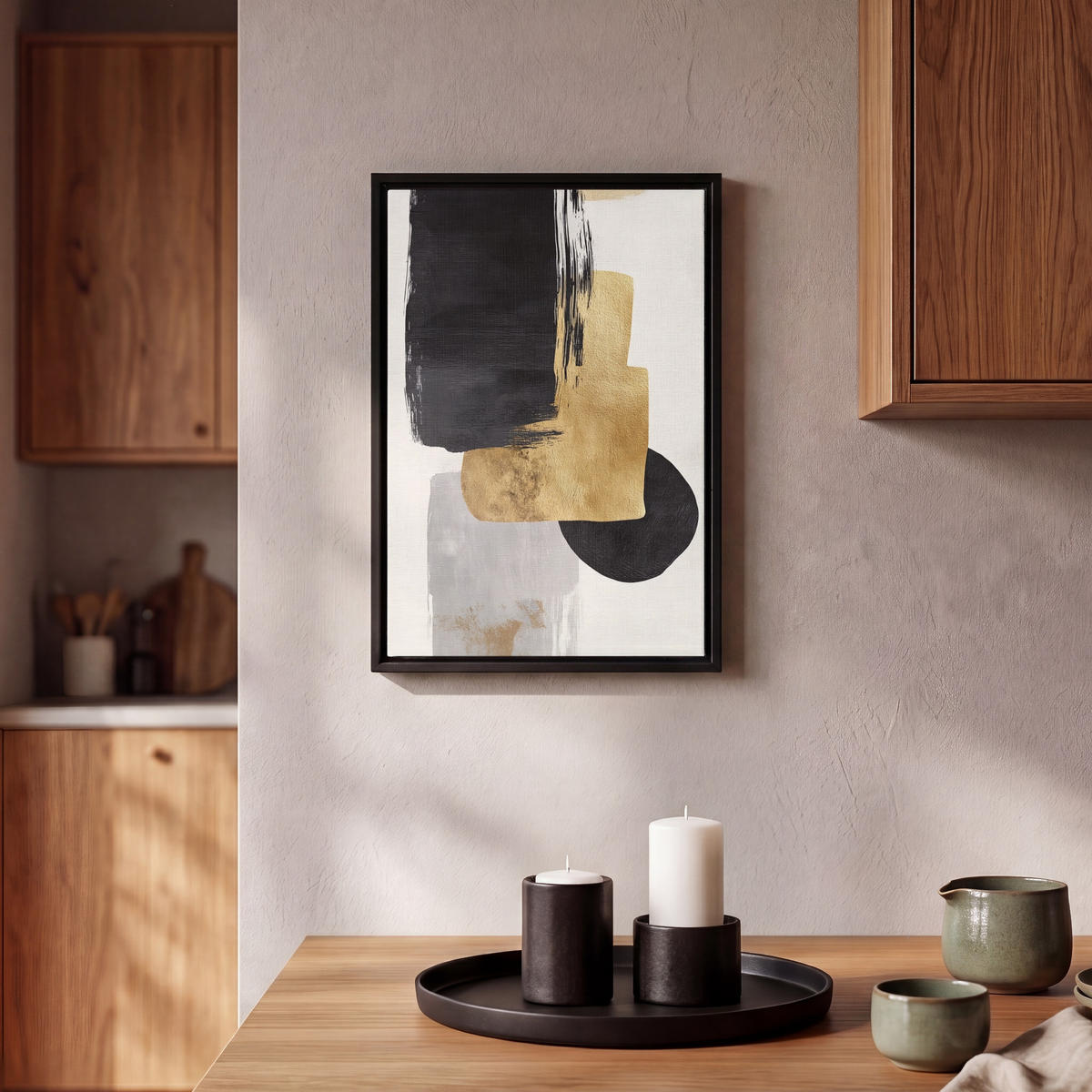 LEINWAND Bilder mit Rahmen - Gold - Rechtecke - Kreise - Abstrakt - 20x30 - Weiß, Textil (20/30cm) - MuchoWow