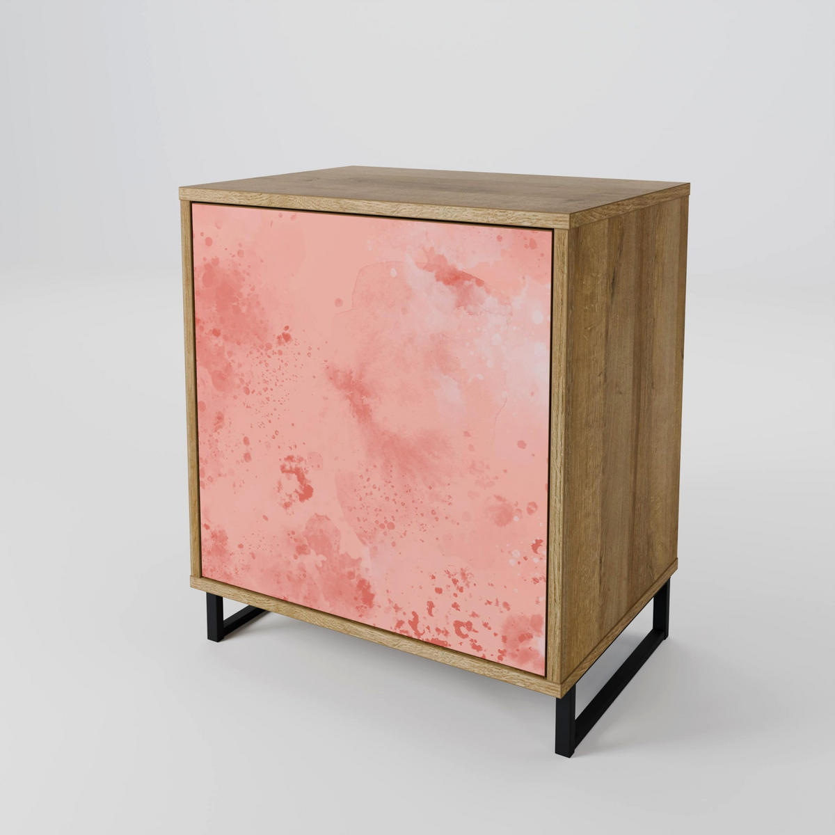 SIDEBOARD CRANE DANCE, Eichefarben, 57,5x42x70,5 cm, Schwarze Metall-Sternfüße - Eichefarben/Multicolor, Holzwerkstoff/Metall (57.5/70.5/42cm) - SpaceRebels