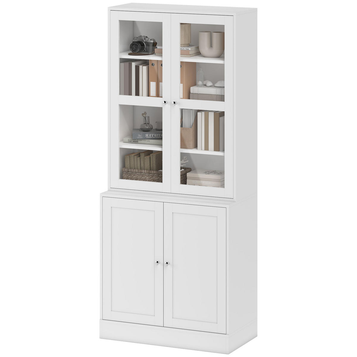 AKTENSCHRANK DE-14415 mit Glas- und Holztüren, verstellbare Böden Weiß - Weiß, Holzwerkstoff (40/178.5/76cm) - ComfortXL
