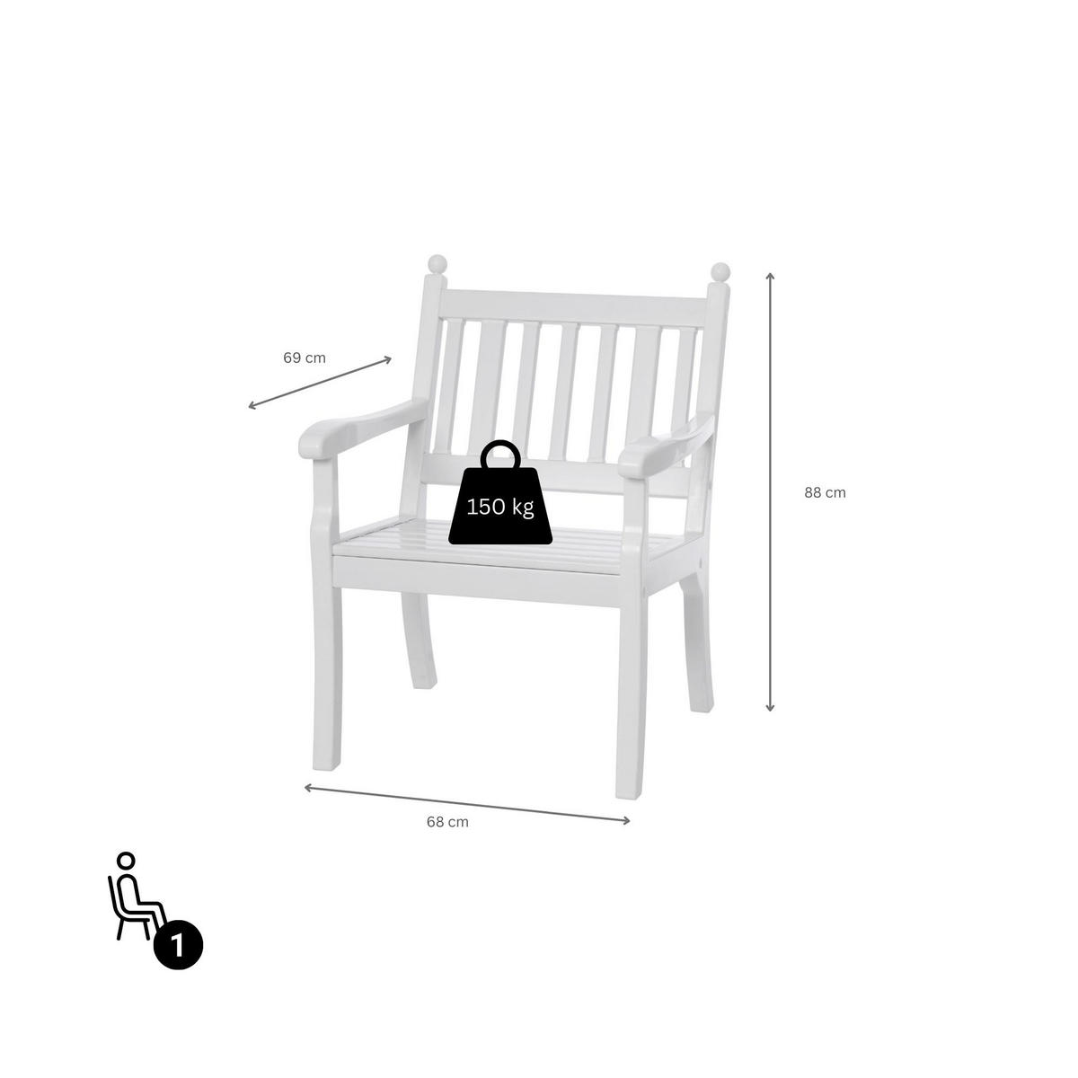 GARTENBANK Aruba 1 Sitzer Weiß 88 x 68 x 69 cm Witterungskunststoff & UV Beständiger Kunststoff - Weiß, Kunststoff (68/88/69cm) - PROREGAL