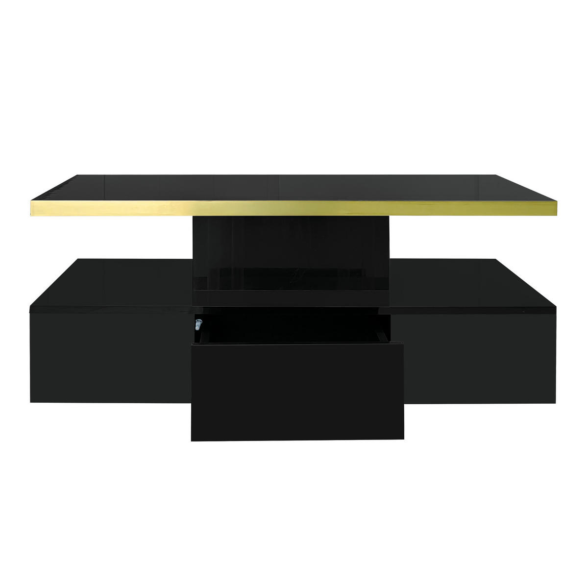 COUCHTISCH 100/50/38,5 cm schwarz Hochglanz mit 2 Ablageebenen und Schublade mit LED-Beleuchtung - Schwarz, Holzwerkstoff (100/50/39cm) - OKWISH