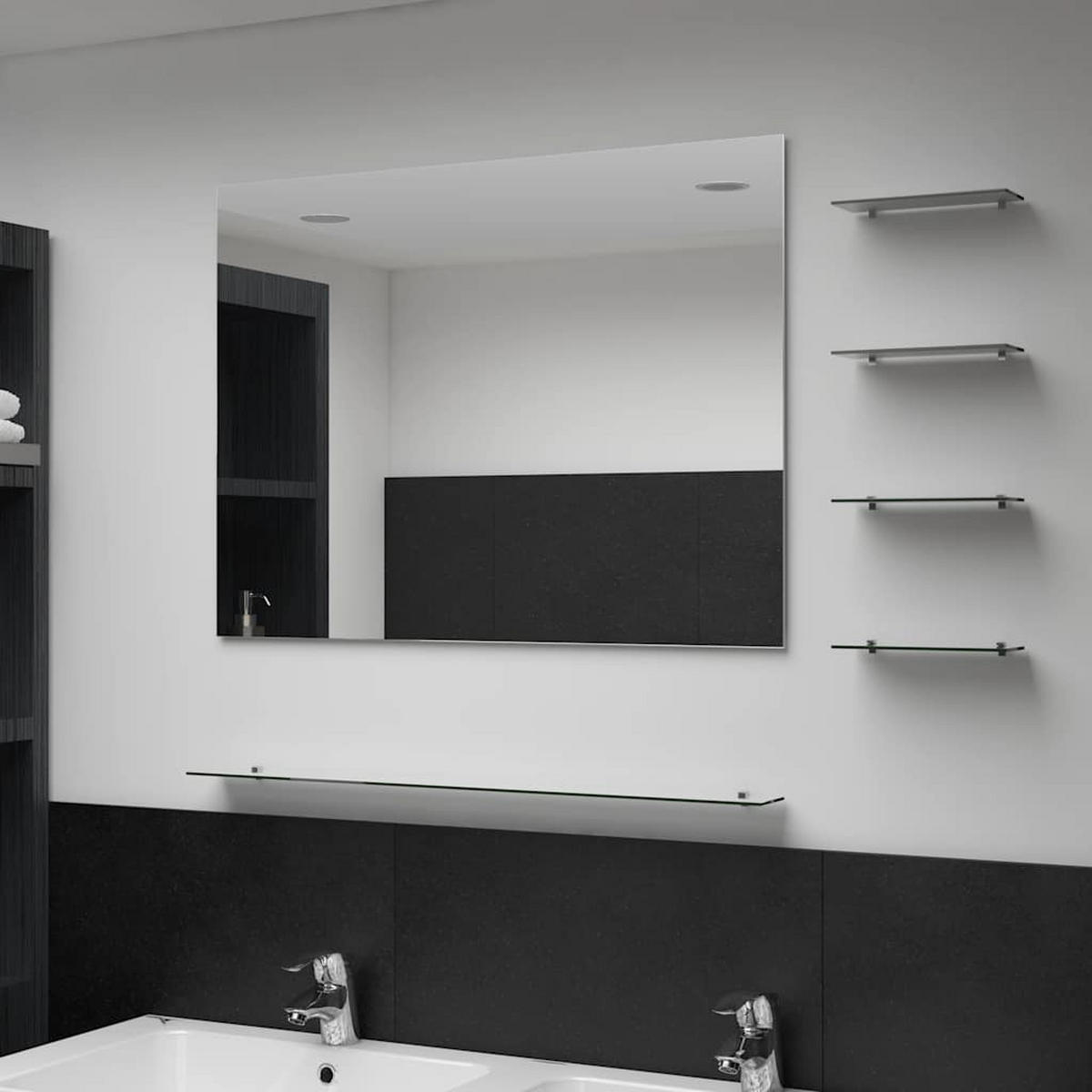 WANDSPIEGEL mit 5 Ablagen Silbern 80×60 cm - Silberfarben, Glas (80/60/10cm) - furnicato