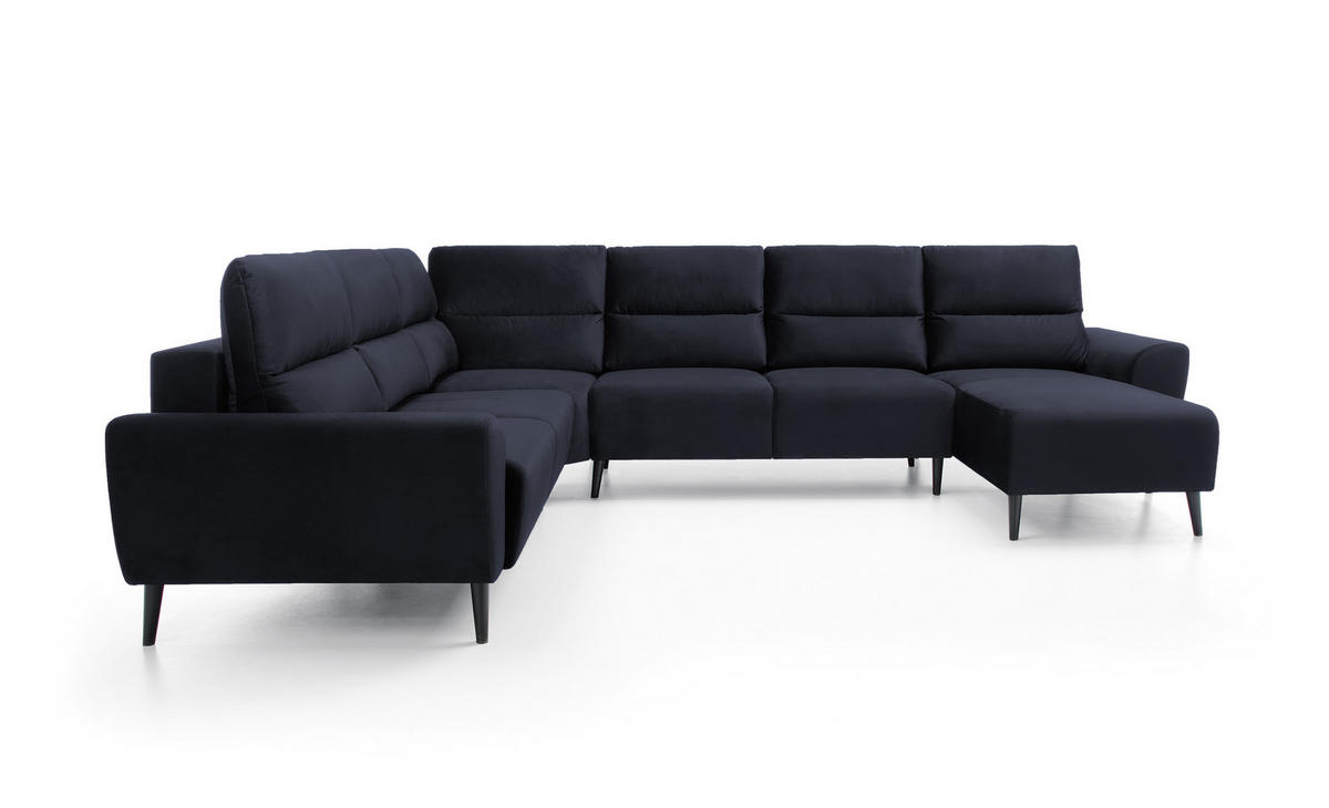 ECKSOFA BOSCO U-Form, Monolith-Stoff, freistehend, mit verstellbaren Kopfstützen, Sofa für Familien, Größe: 340x270x98cm, Farbe: Anthrazit - Anthrazit, Holz/Textil (340/270cm) - DomoHome