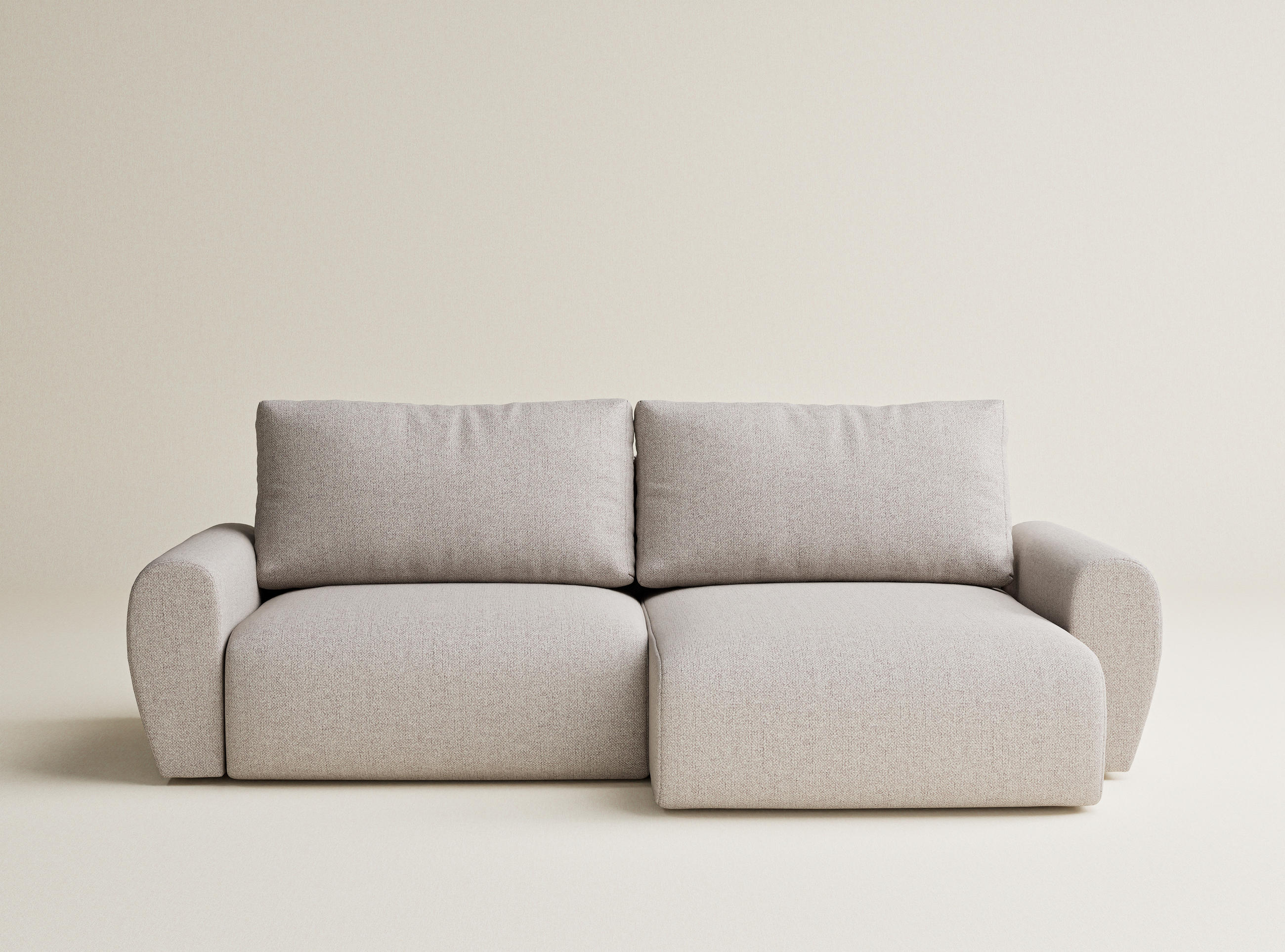 ECKSOFA MIT SCHLAFFUNKTION Numba Hellbeige Webstoff - Creme/Schwarz, Holz/Holzwerkstoff (253/153cm) - Maison de Reve