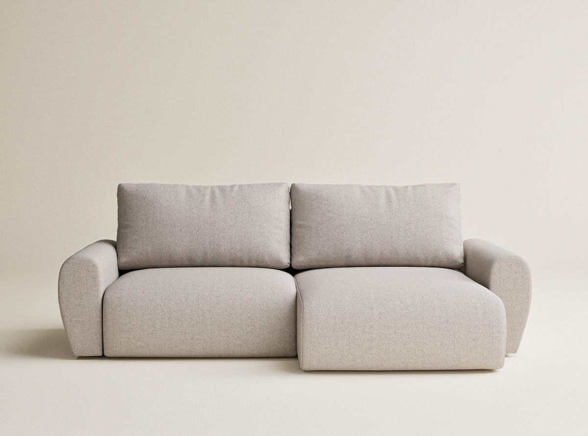 ECKSOFA MIT SCHLAFFUNKTION Numba Hellbeige Webstoff - Creme/Schwarz, Holz/Holzwerkstoff (253/153cm) - Maison de Reve