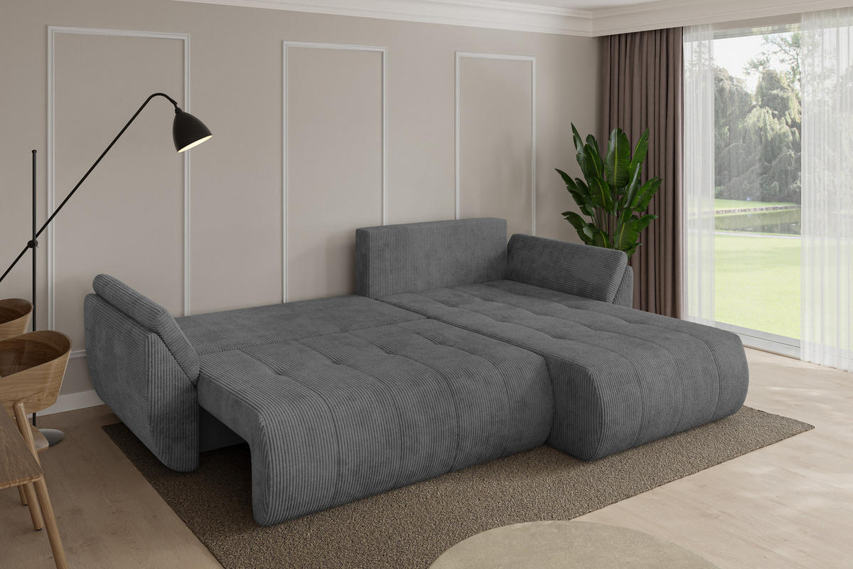 ROHOVÁ SEDAČKA s funkcí spaní, otoman vpravo TOKO-L 277x194x86 tmavě šedá manšestr - černá/tmavě šedá, kompozitní dřevo/textil (277/194cm) - ALTDECOR