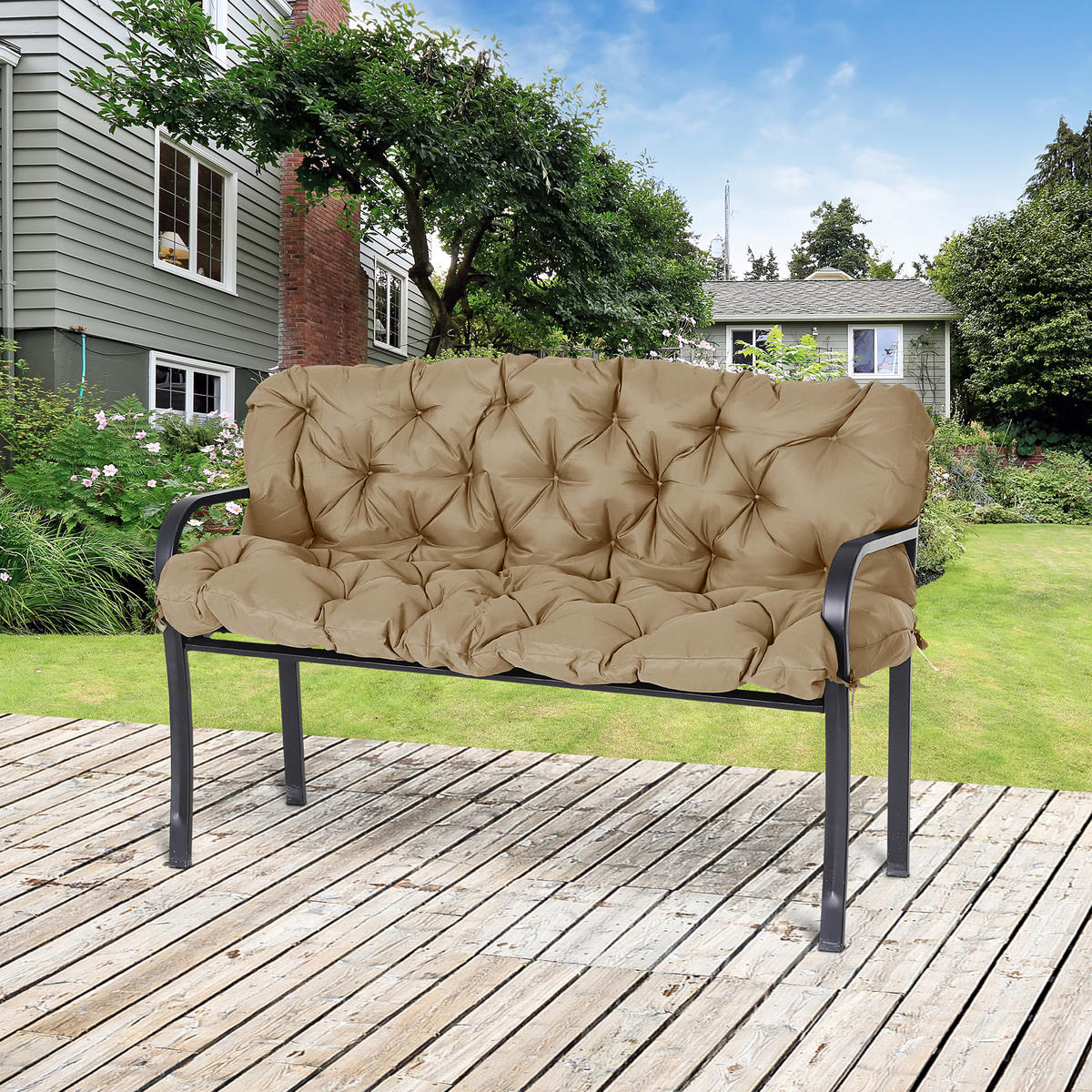BANKAUFLAGE 3-Sitzer 150 x 98 x 8 cm - Beige, Kunststoff (98/8/150cm) - Outsunny