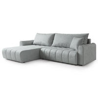 ECKSOFA FRIGA Hellgrau Velours-Stoff mit Schlaffunktion - Hellgrau, Holz (283/185cm) - MASSENO