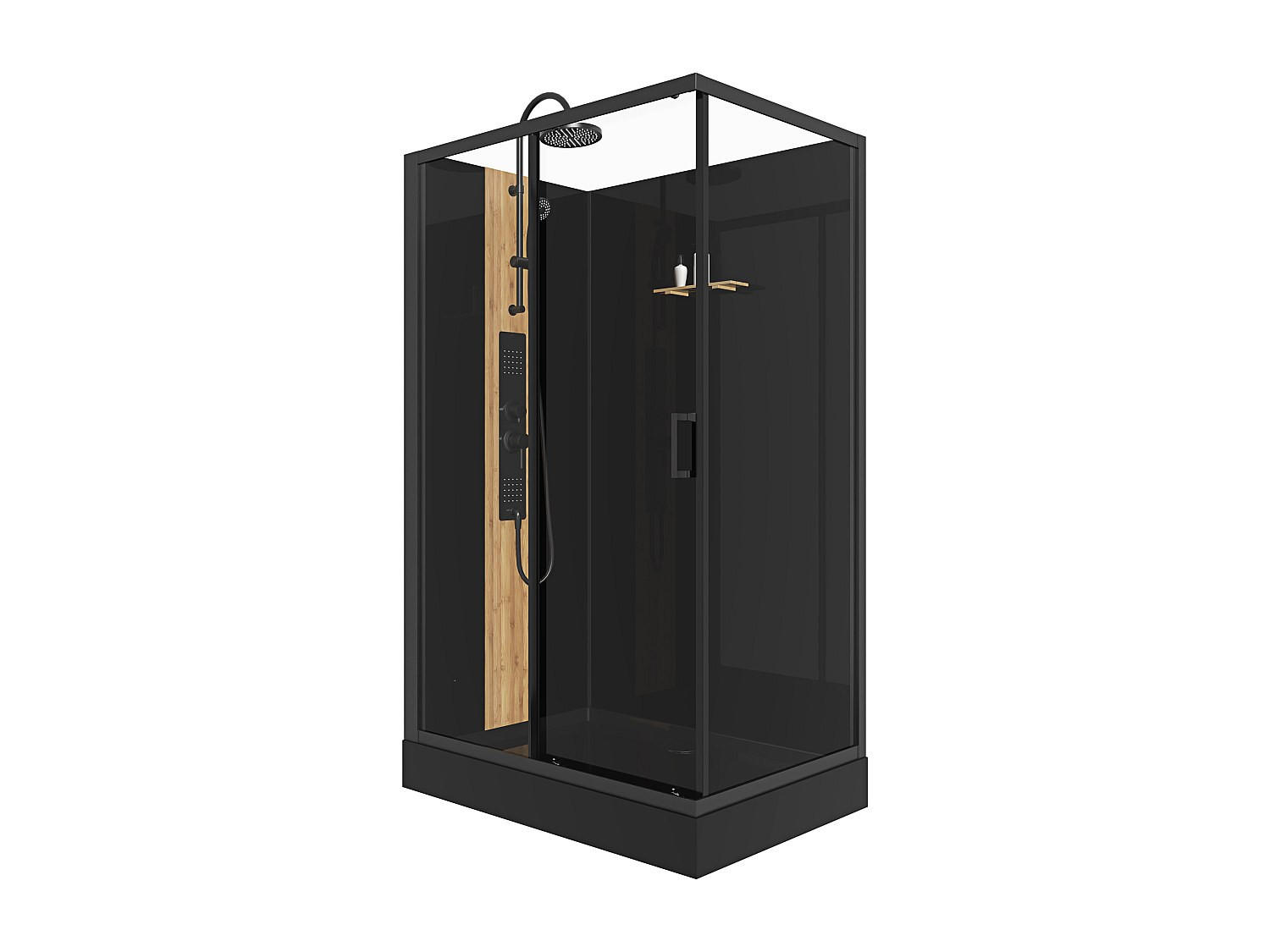 DUSCHKABINE - 120 cm x 80 cm - glas - schwarz Vituna - Schwarz, Glas (80/120/198cm) - Vente-Unique