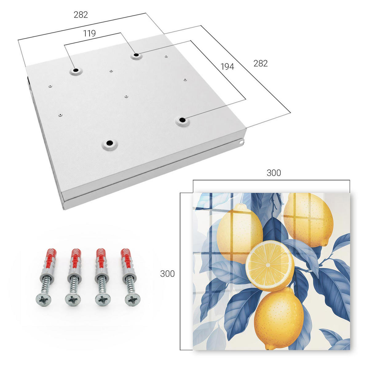 SCHLÜSSELBOX Weiß 30x30 cm – Türöffnung nach rechts - Lemon Charm - Gelb, Metall (30/30/5cm) - TULUP